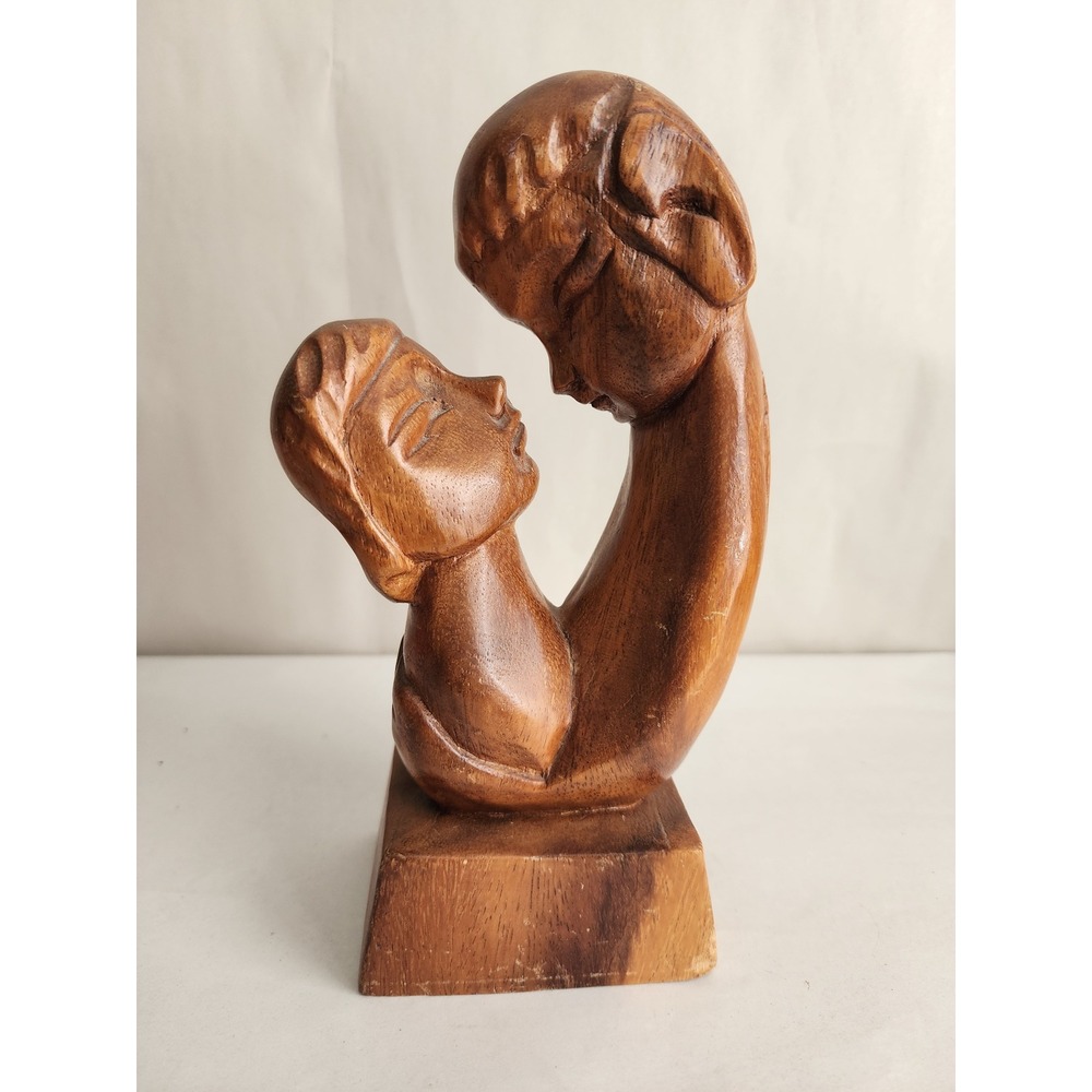 Alii Woods Honolulu Hand Carved Monkey Pod Wood Sculpture Couple Embrace Vintage